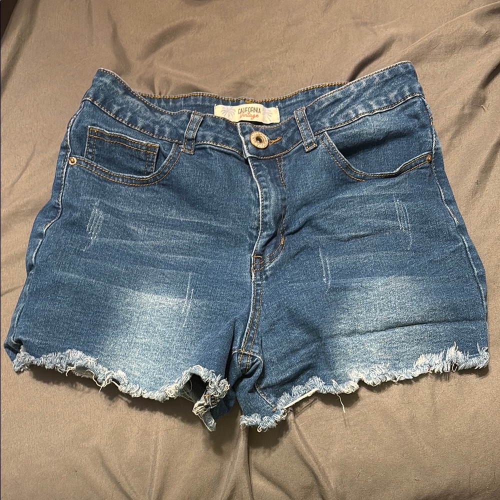 Blue Jean Shorts Distressed Frayed Hem